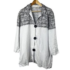 Chico's White Black Linen Blend Tunic Jacket Blazer 4 XXL 20 Art to Wear